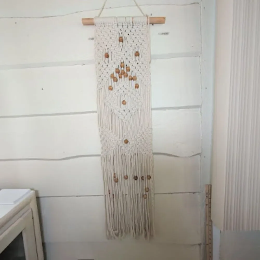 Large Boho Macrame Wall Hanging Handmade Woven Art with Wood Beads 16x46in